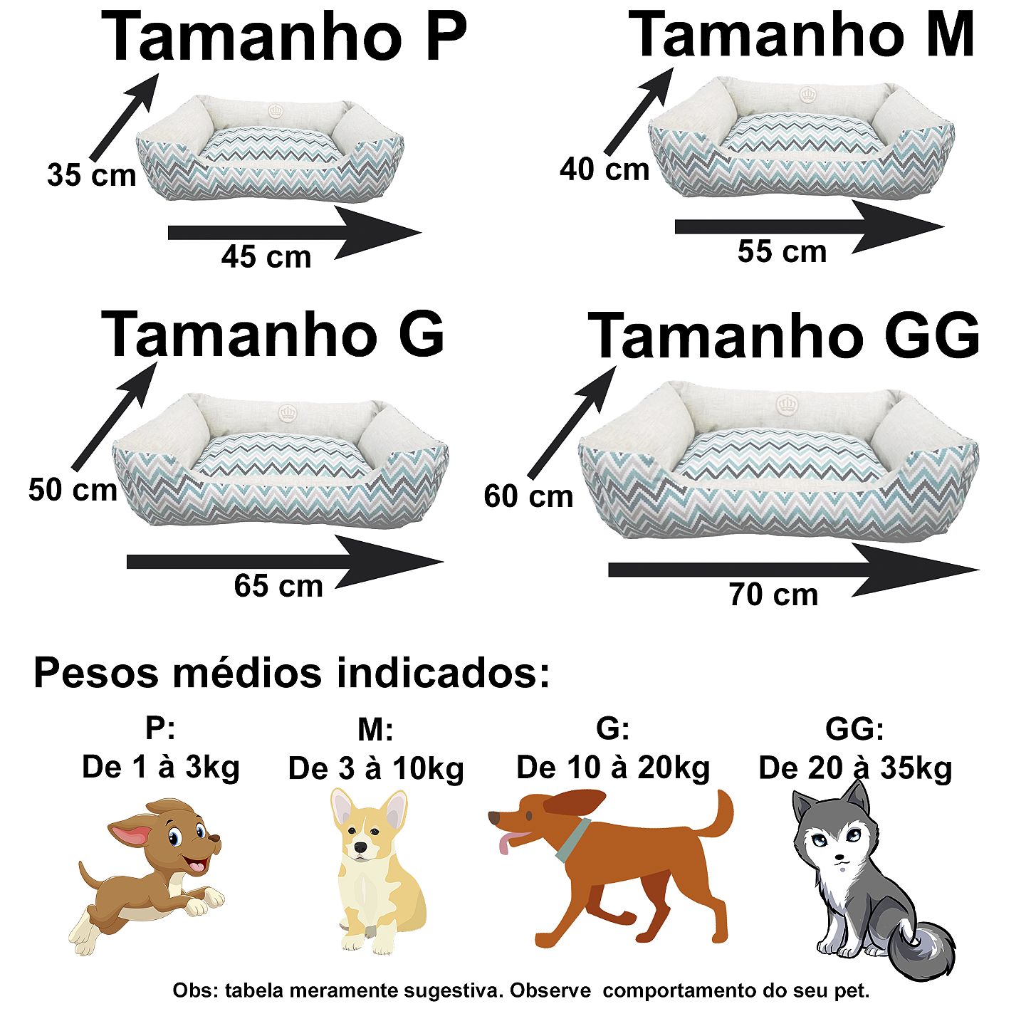 Tabela de cama para cachorro